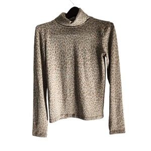 Zara Sweater Women's Size Medium Tan Wild Print Polyester Turtleneck Long Sleeve